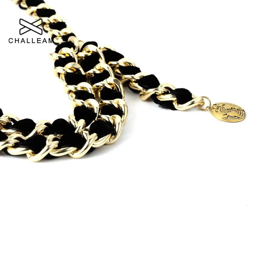 Womens edge alloy metal chain belt womens tassel flannel gold belt womens Exaggerated retro flocked waist chain 139 240710