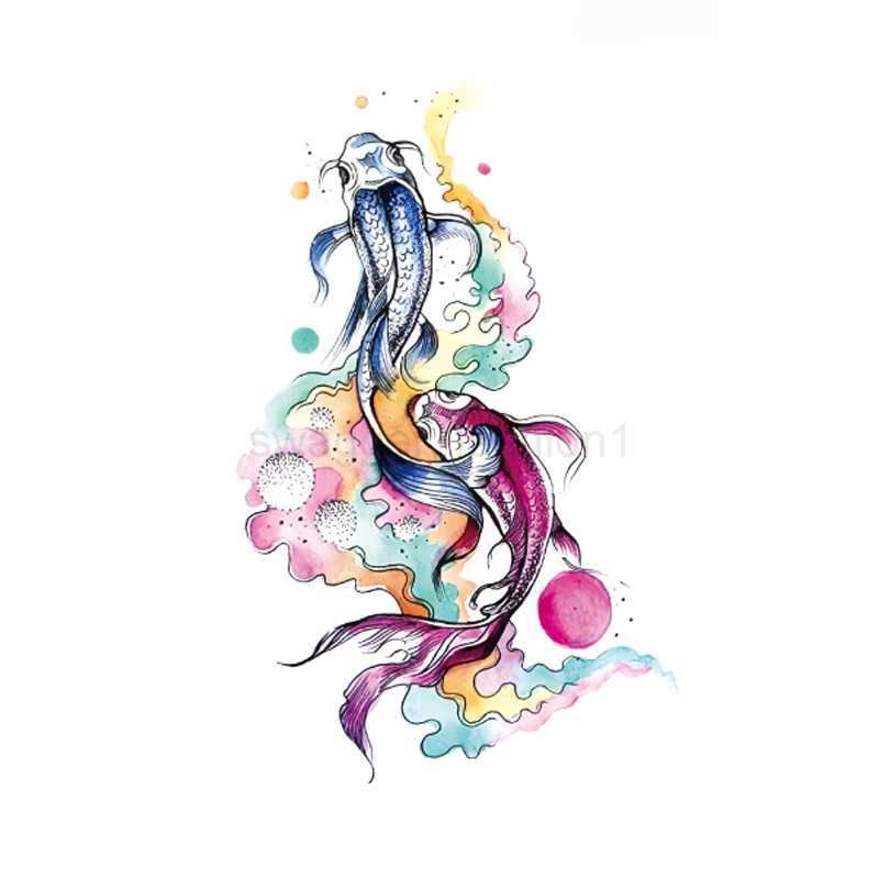 Tattoo Stickers Luckly Fish Whale Tail Moon Flower Fake Tatto Waterproof Temporary Hand Tatoo for Women Men Makeup ArtB240713