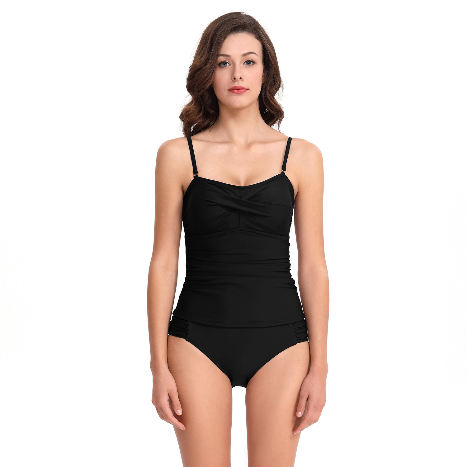 Leisure Time Ladies' Conservative, Belly Covering, Slim Fitting, Fashionable, Solid Color Triangle Suspender Split Swimsuit Short Waist Novelty L