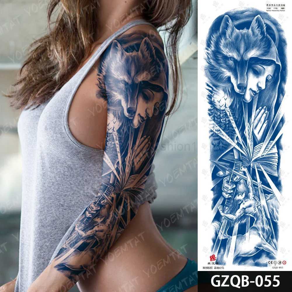 Semi-Permanent Herbal Large Arm Tattoo Nun Wolf Sword Waterproof Temporary Tattoo Stickers Juice Ink Lasting Fake Tato Women MenB240713