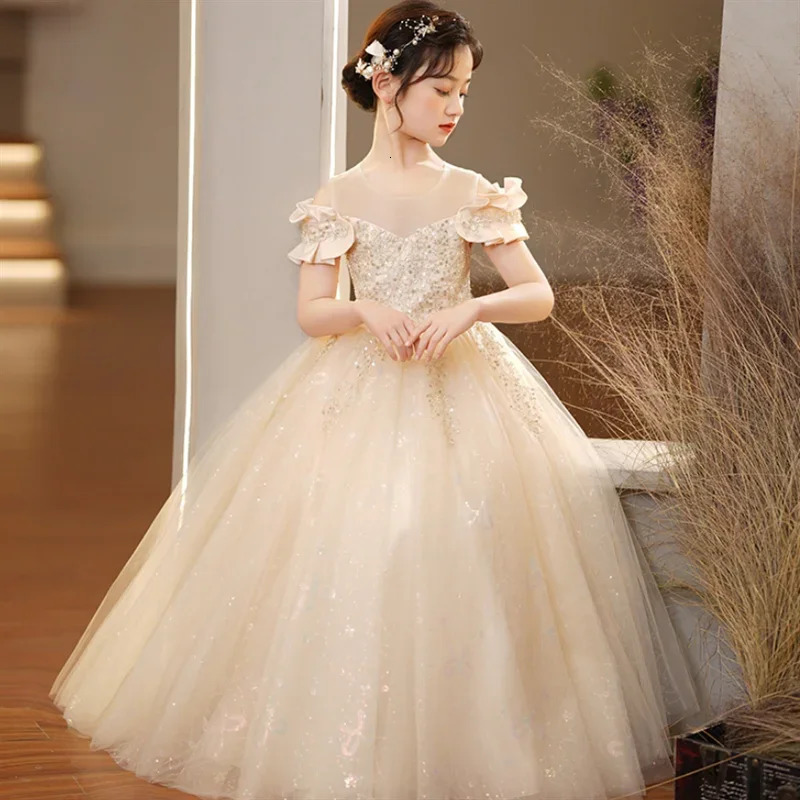 White Wedding Long Dresses for Girls Baby Lace Princess Dress Birthday Dress Baby Girls Christmas Clothes 3-12yrs 240704