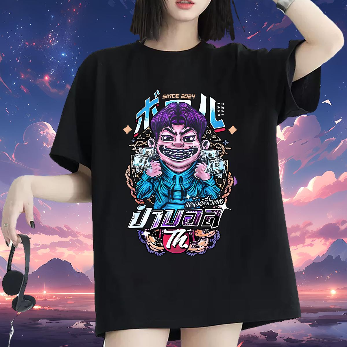 Stylist T-Shirts O-Neck Short Sleeve Cotton DIY Anime Wear Casual Lady Women Tees