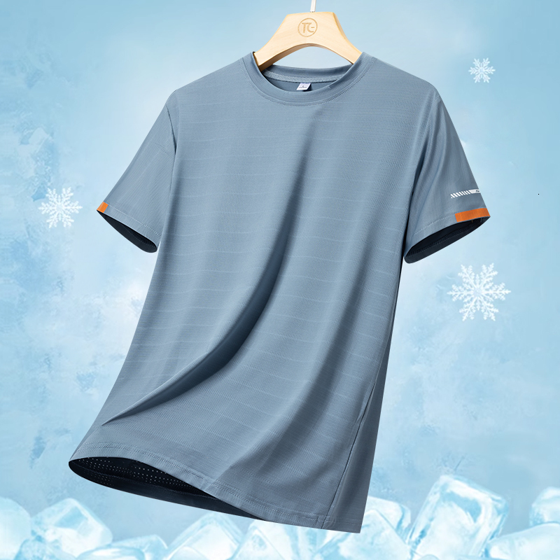 Yuncang Flash Hair Ice Silk Short Sleeve for Men's Summer Thin, Loose, Sports Speed Drying High Quality T-shirt