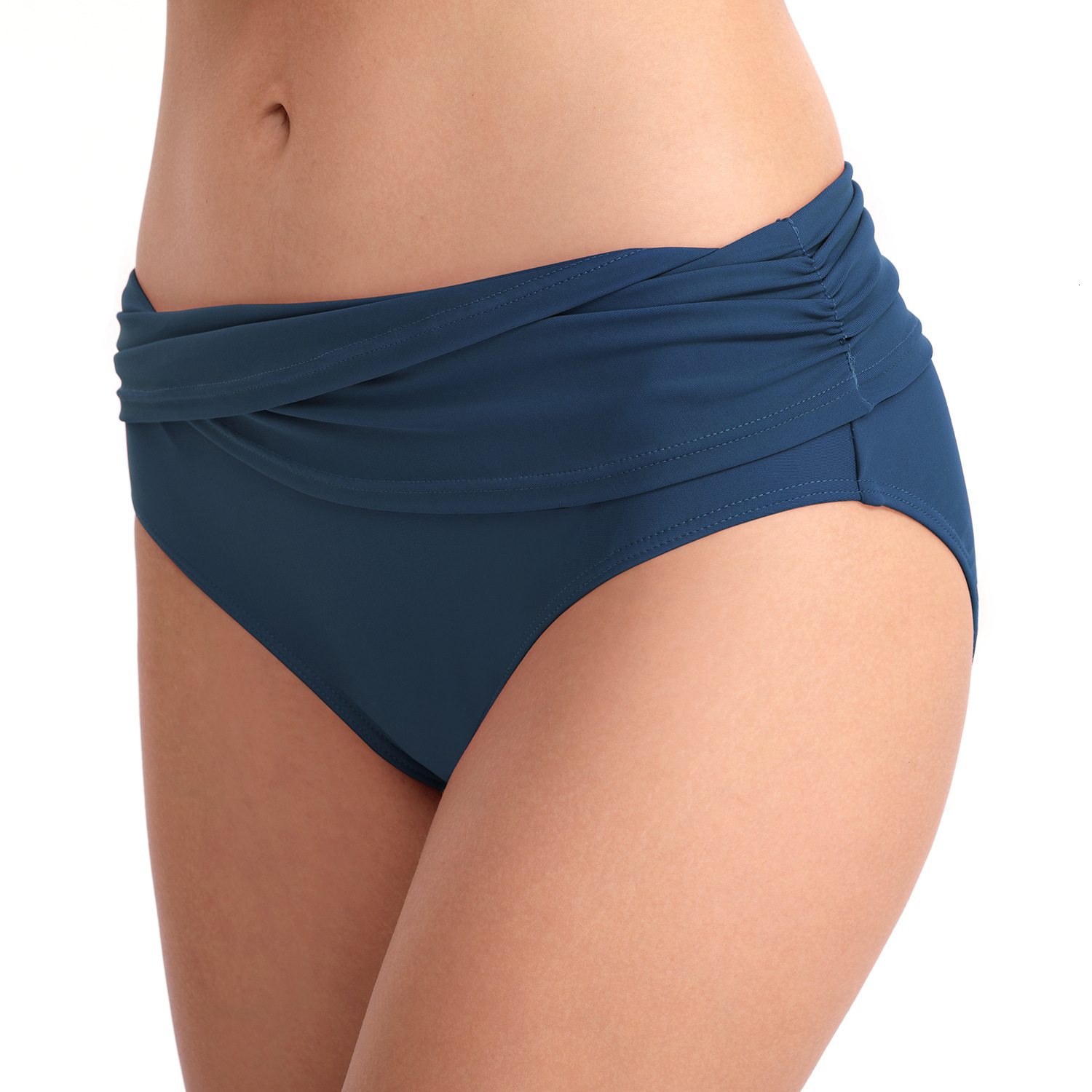 Retro High Elasticity Versatile Temperament 2023 New Women's Triangle Solid Color Sexy Hip Lifting and Slimming Wrinkle Mid Waist Swimming Pants 