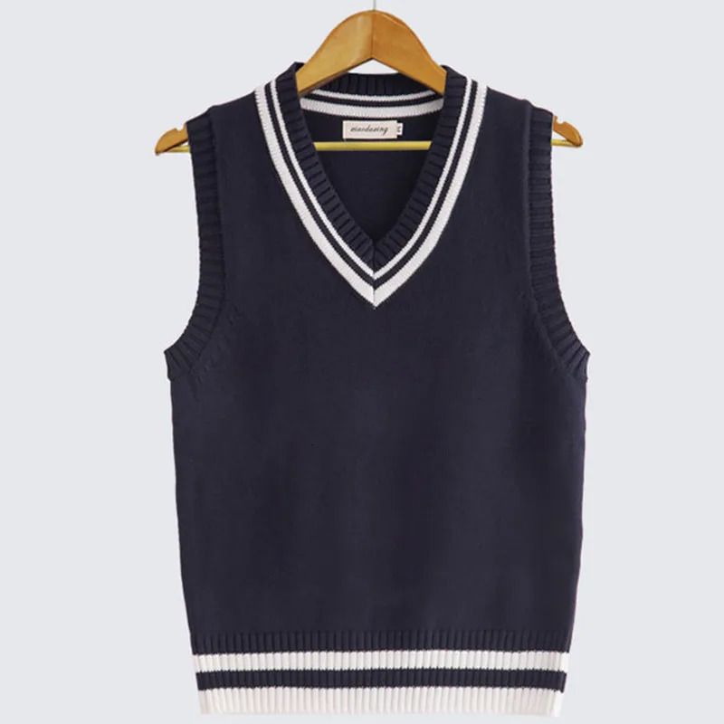 Spring Autumn Men Uniform Vest Fashion V Neck Pullover Boys British Student Sleeveless Waistcoat Tank Tops Sweaters