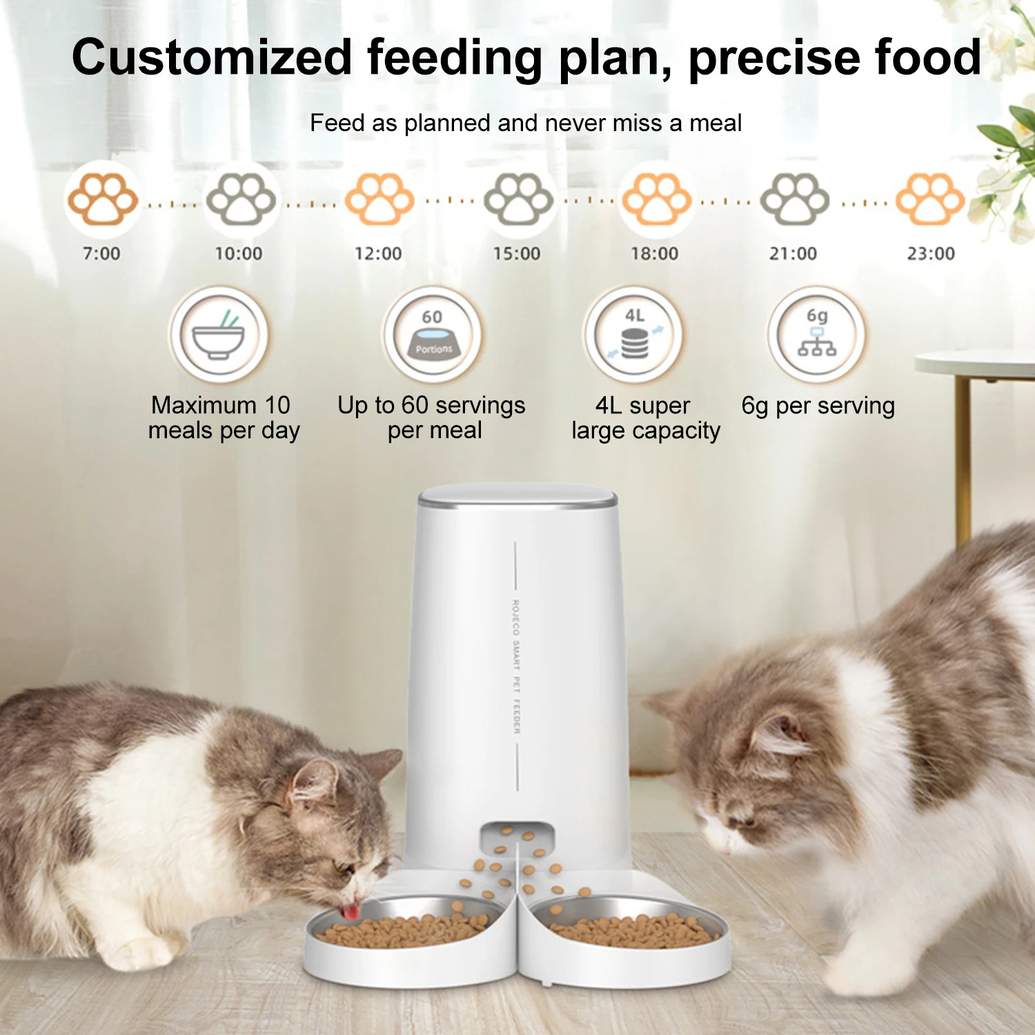 4L Automatic Pet Feeder For Cat Dog Smart WiFi /Button Cat Food Kibble Dispenser Remote Control Auto Feeder Dry Food Accessories