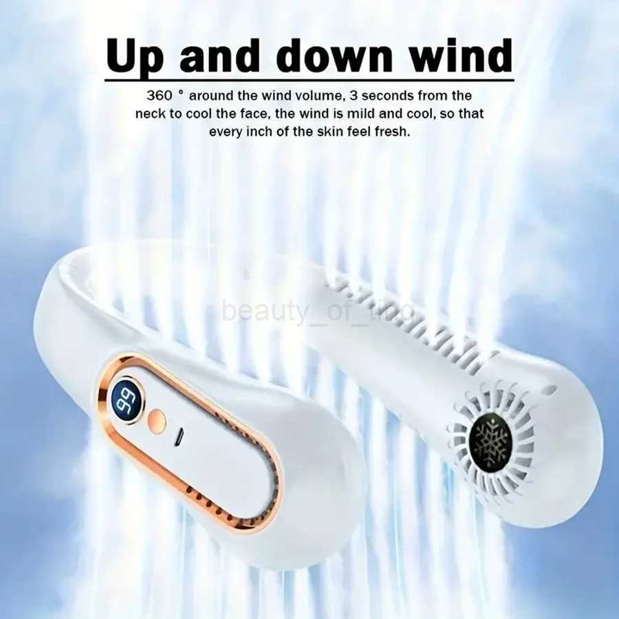 2024 New Top Selling Hanging Neck Fan Portable Cooler Mini Air Conditioner Wearable Neck Fan With 5 Gears and LED Display ScreenCL240712