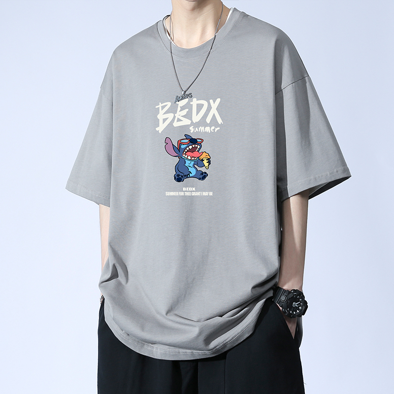 Self operated warehouse 2024 trendy brand summer loose pure cotton printed T-shirt men, casual short sleeved shirt for men