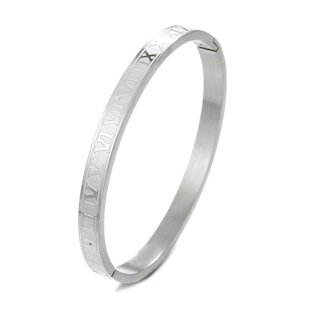 Classical Titanium Steel Roman Numerals Bangle Bracelet Alphanumeric Snap Open Bracelet 6mm Lovers Couple Bracelet Fashion Valentine's Day Weddin