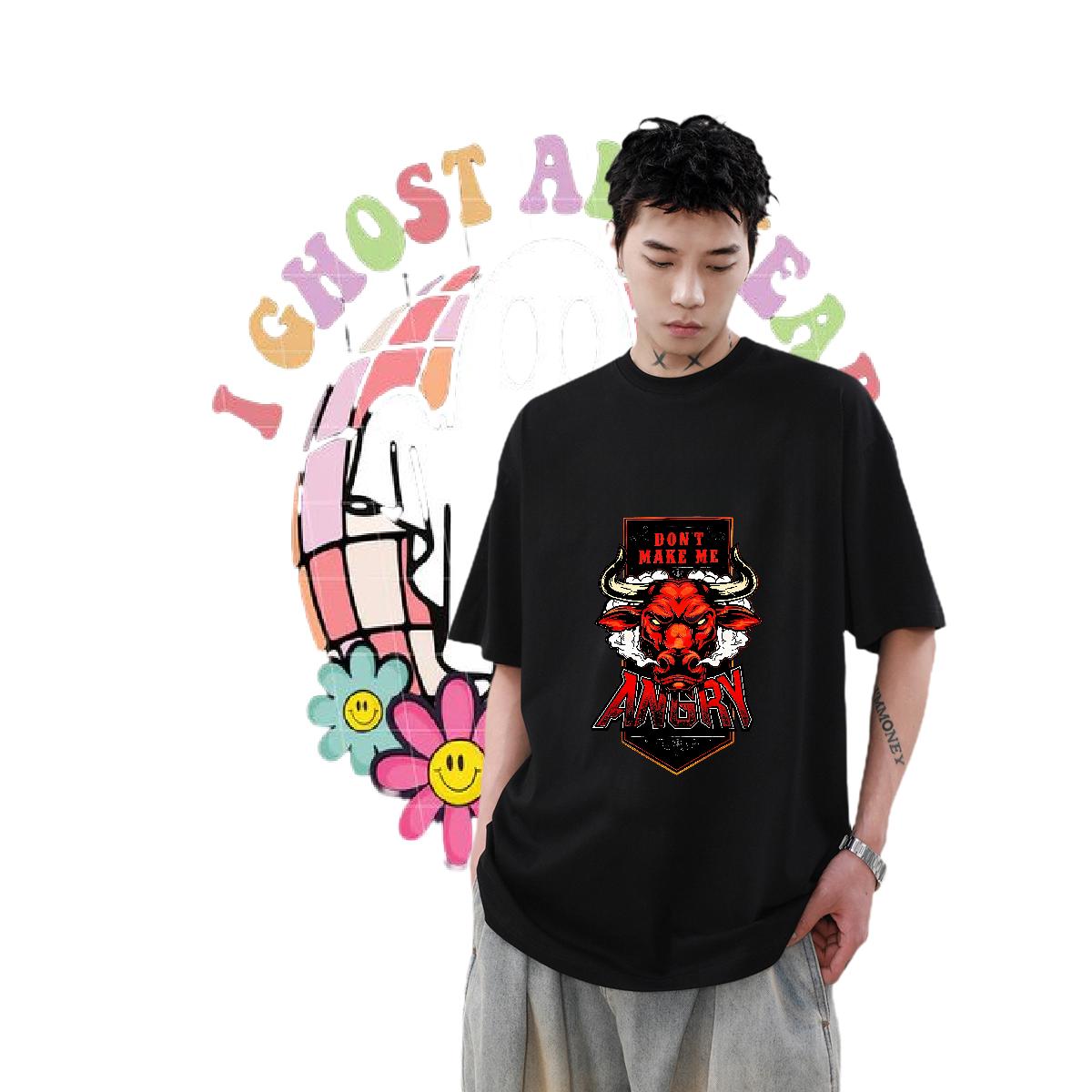 2024 DIY T-Shirts Cartoon Print Men Tees Outdoor Round Neck Short Sleeve Loose Tops