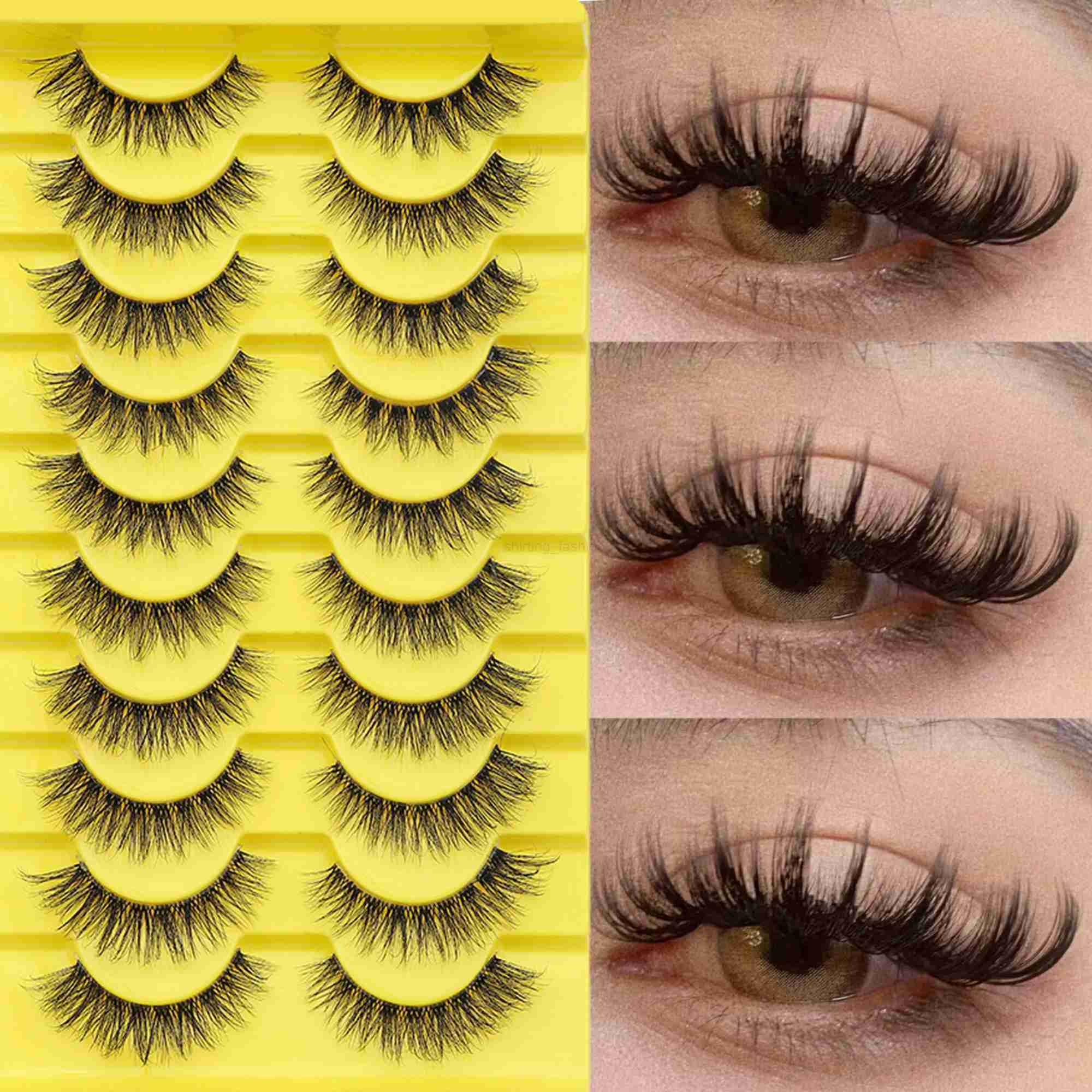 10 Pairs Hypoallergenic Dd Curl Slavic Volume False Eyelashes - Thick Full Strip With Large 3D Curve For Dramatic Eye MakeupCL240713
