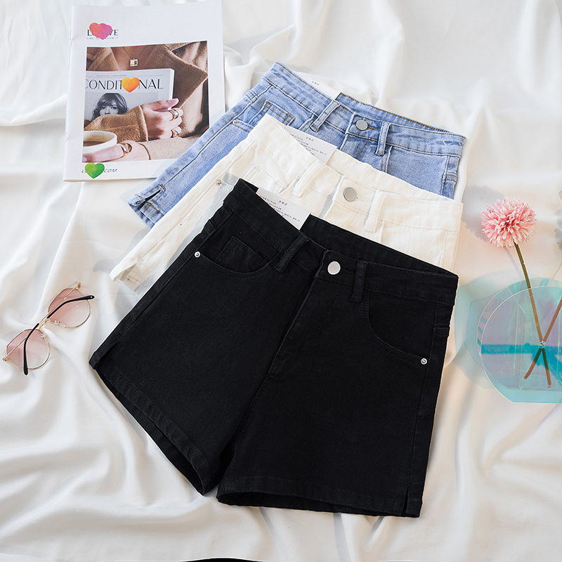 Denim shorts for women with high waist slim straight cut summer sexy and versatile A-line mesh red cropped pants black hot pants