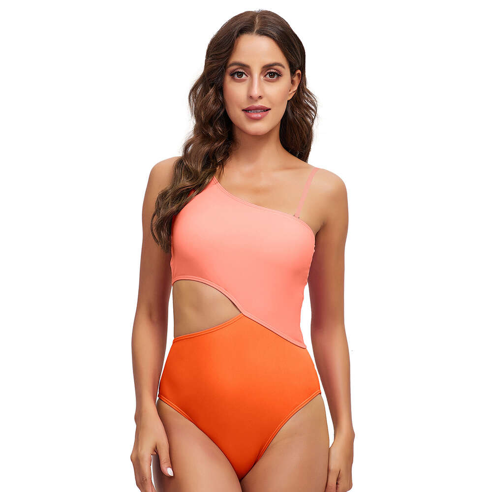 Temperament Leisure Time Swimsuit Instagram Style Belly Hollow Triangular Jumpsuit Sexy Color Blocking Swimsuit 2023 New Women's Short Loose Self