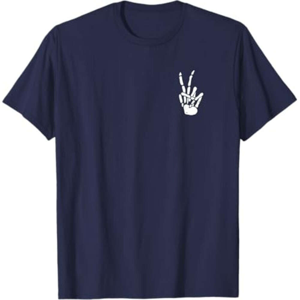 Halloween T shirt for Mens Hip Hop Skeleton Hand Peace Sign Bone T-Shirt Street Casual tops Tee tshirt designer fashion clothes Free shipping