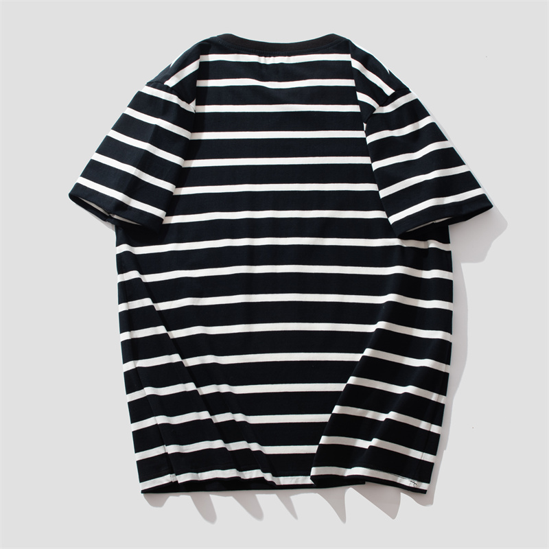 2022 Summer Loose Large Size Thin Striped Round Neck T-shirt High end Men's Sports Shirt Short Sleeve Pure Cotton