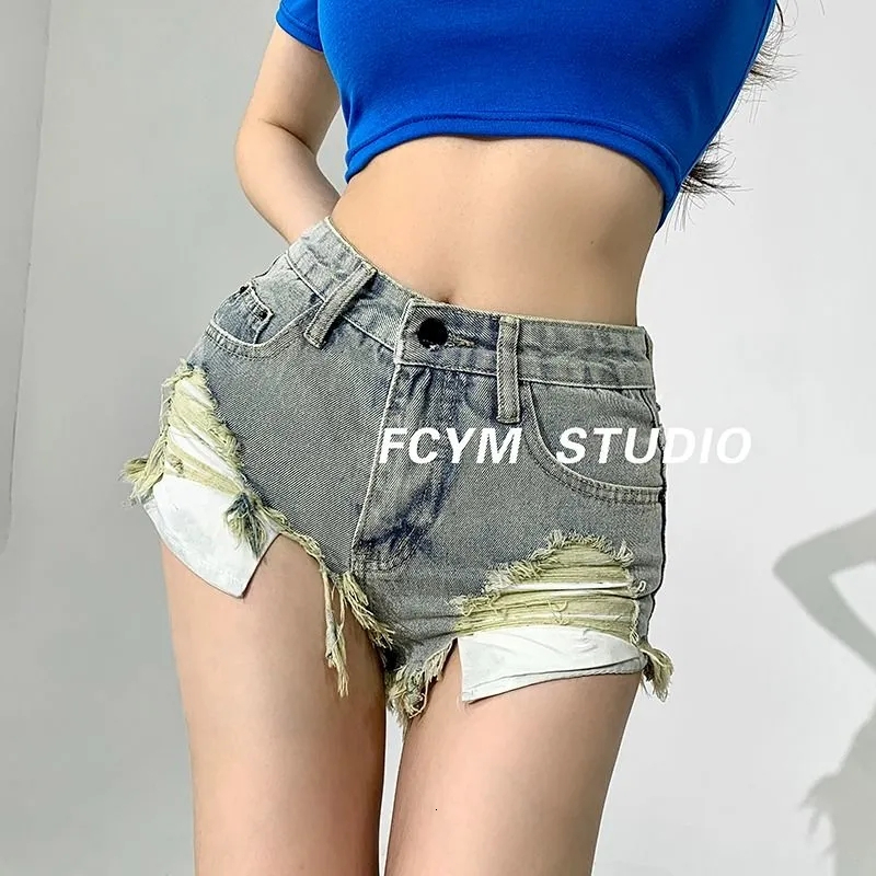 American Spicy Girl Worn Out Tassel Nostalgic Denim Shorts Women's Summer New Slim Fit Low Waist A-line Hot Pants
