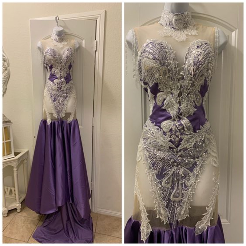 Luxury Purple Black Girls Prom Dresses 2024 See Through Side Aso Ebie African Mermaid Evening Dress Elegant Appliques Lace Formal Party Birthday Vesti