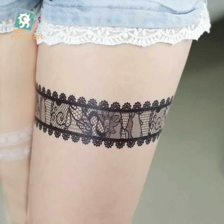 Size 210*150mm Waterproof And Fun Hannah Sexy Bow Tie Black Lace Fashion Wholesale Thigh Temporary Tattoo StickerB240713