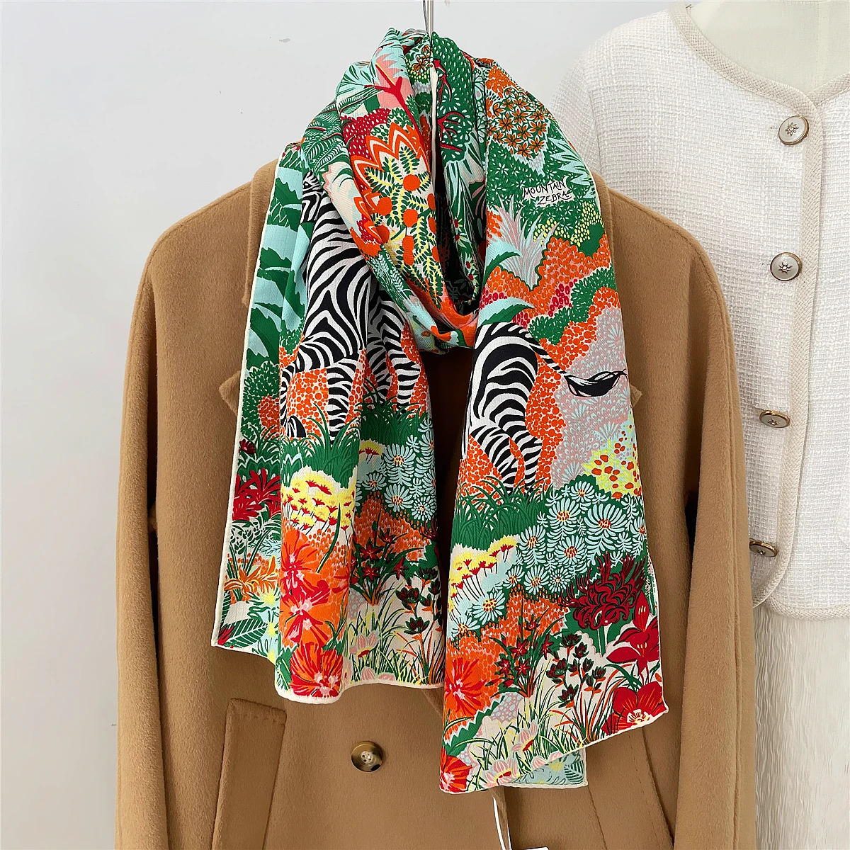 160x33CM Winter Thicken Silk Cashmere Scarf Women Hand Rolled Shawls Zebra Print Long Scarves Wraps Bandana Big Hijabs Female 240712