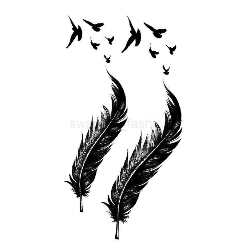 Tattoo Stickers Temporary Color Feather Bird Pattern Waterproof Hand Arm Neck Fake Tatto for Women Men Kids Body ArtB240713