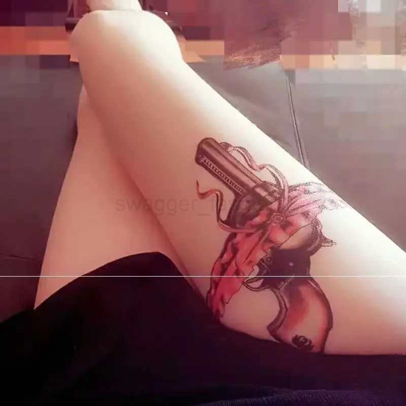 Black Gun Vine Pattern Waterproof Temporary Tattoos Sticker for Men Women Arm Legs Art Fake Tattoos Rose Flowers Leaves TatoosB240713