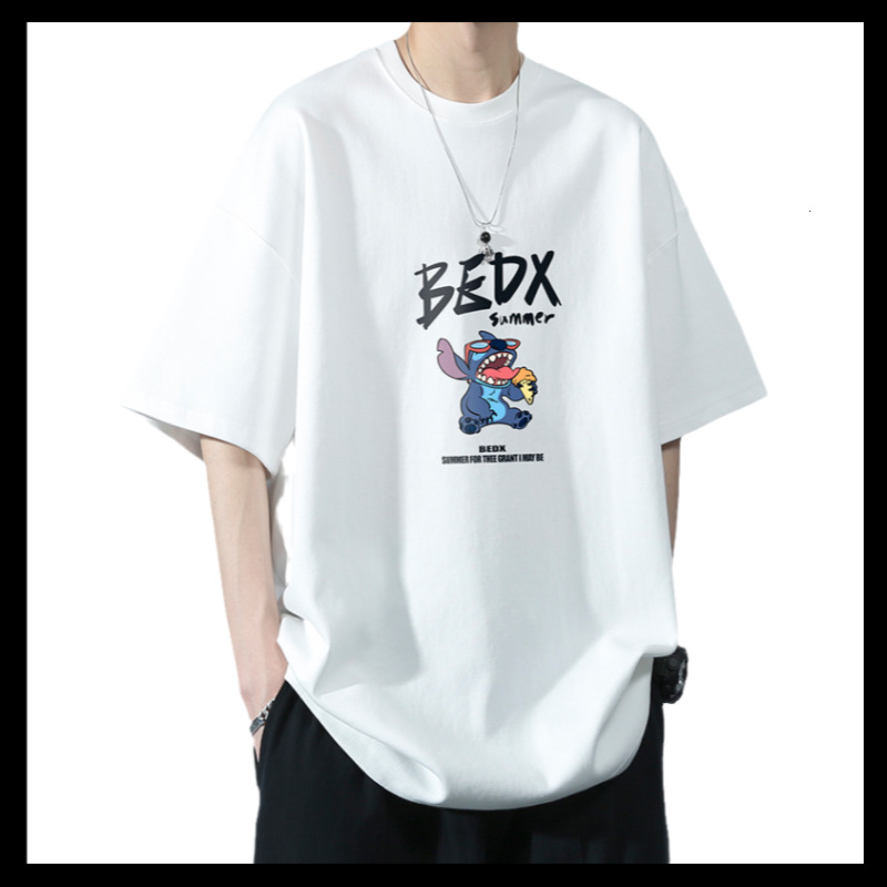 Self operated warehouse 2024 trendy brand summer loose pure cotton printed T-shirt men, casual short sleeved shirt for men