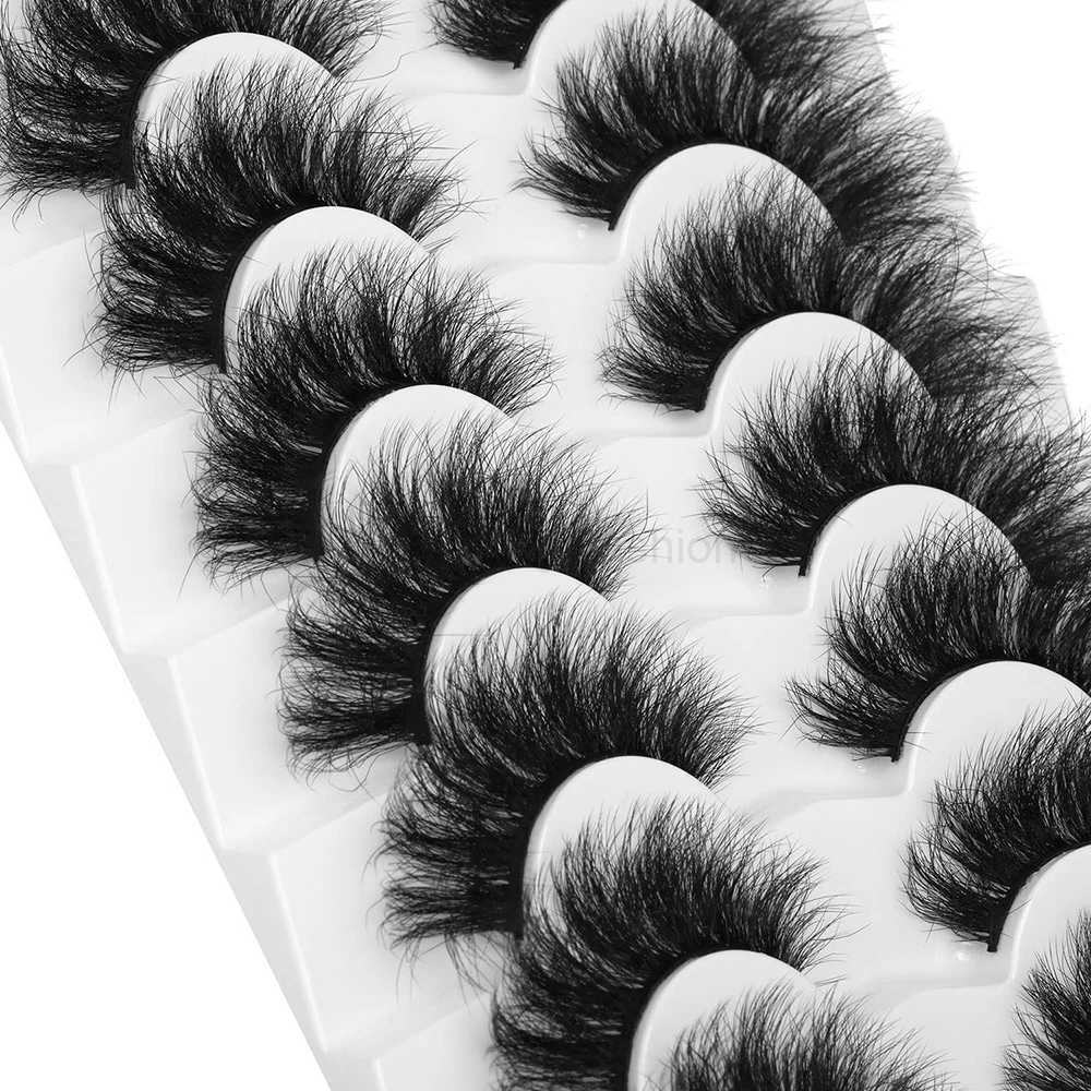 Faux Lashes 7 Pairs Mink Fluffy False Eyelashes Thick Volume Dramatic Cat Eye Lashes Long ctrip Wispy Lashes PackCL240713