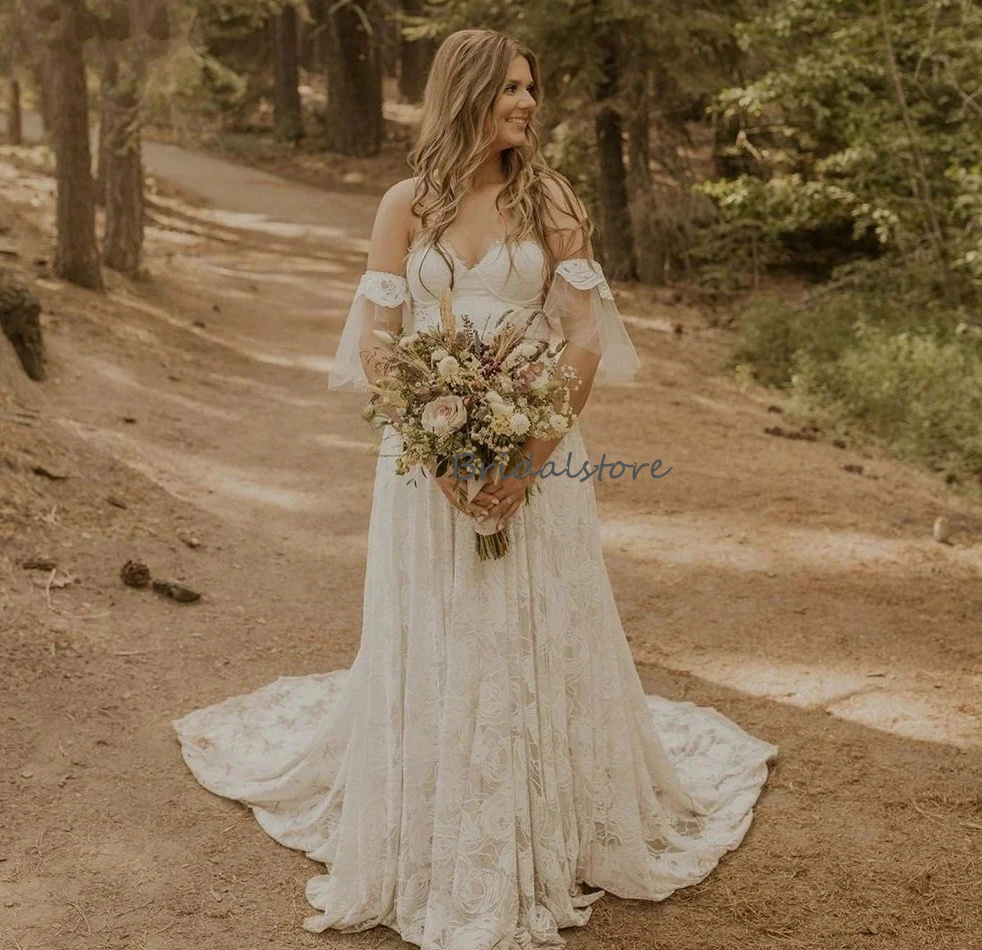 Fulllace Forest Wedding Dresses 2024 Elegant Sweetheart Celtic Boho Bride Dress Hispanic Gatsby Beach Bridal Dress Sweep Train Vestios Casamento Robe 