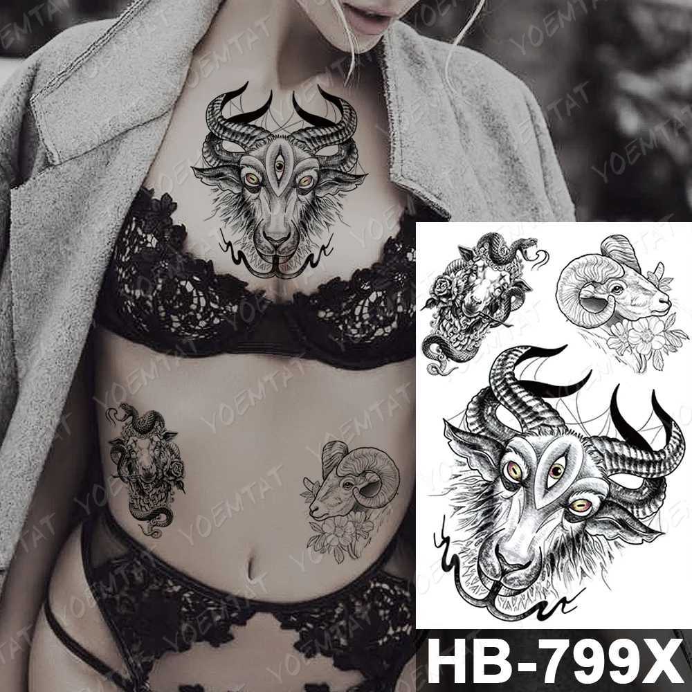 Waterproof Temporary Tattoo Sticker Flowers Cat Lynx Flash Tattoos Owl Satan Goat Body Art Arm Fake Tatoo Women MenB240713