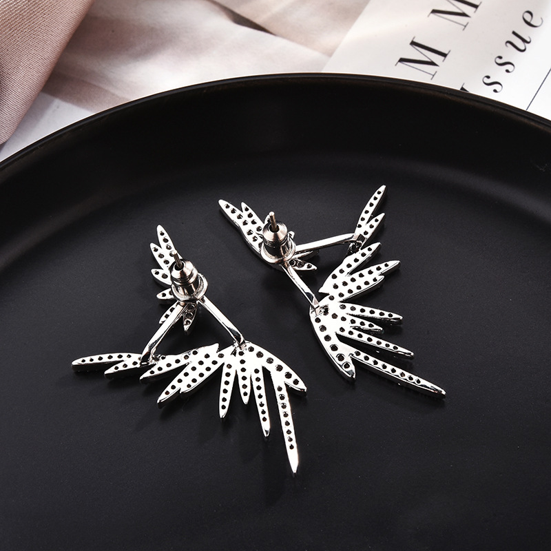 Hip Hop Pave CZ Wings Stud Earrings Sterg Sier Sparkle Jewelry for Women Party Wedding