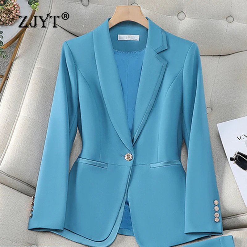 ZJYT Korean Fashion Office Blazers for Women Spring Long Sleeve Plus Size Jacket Coat Office Lady Veste Femme Blazer Suits Blue 240712