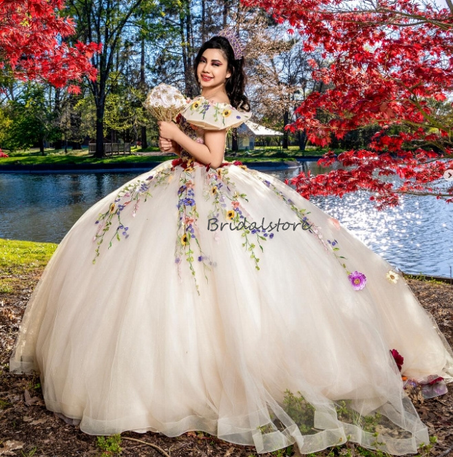 Colorful Flowers Mexican Quinceanera Dresses Charro Mexico Off Shoulders Vestidos De 15 Anos Quinceaneras 2024 Birthday Party Masquerade Pageant Sweet