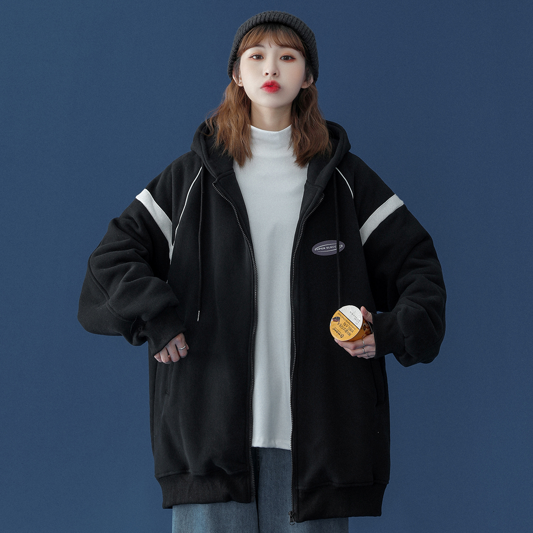 Autumn new cardigan hoodie, women's hooded trendy ins sports jacket, trendy outerwear F7.13#86 1b3d6b