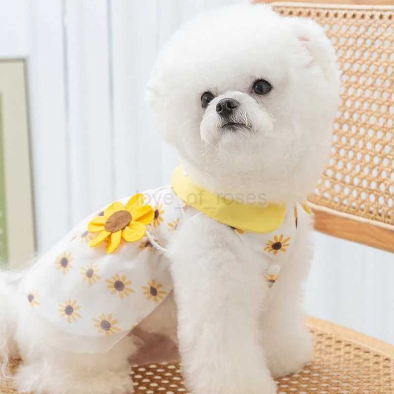 Dog Clothes Summer Luxury Dog Skirt Dog Sunflower Dress Pet Dog Apparel Bow Lace Dresses Chihuahua Bichon Kitten Puppy ClothingM240713