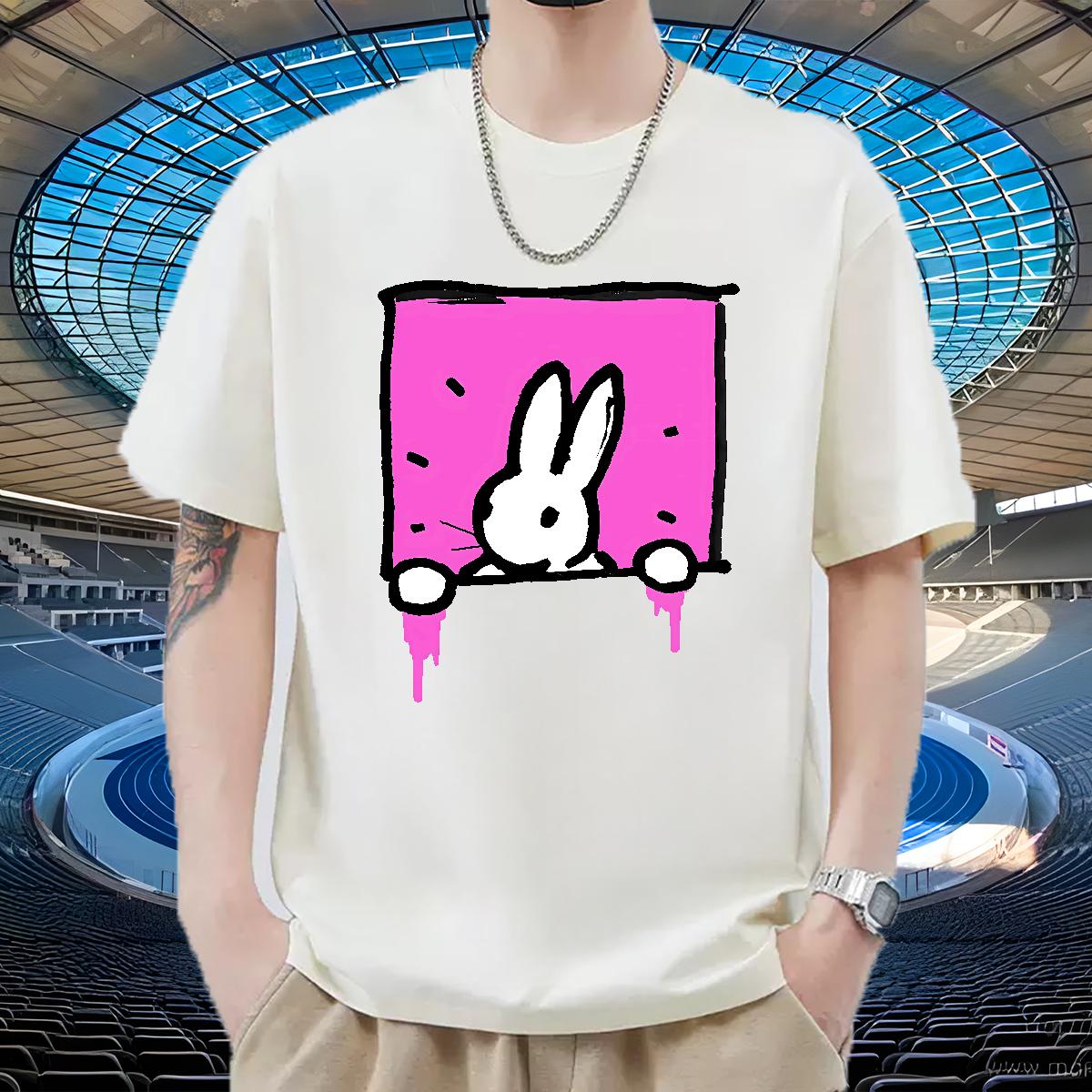 New Man T Shirts Cartoon Print Men Tees Casual Daily Wear Cotton O Neck Short Sleeves Loose Fit Top Tees