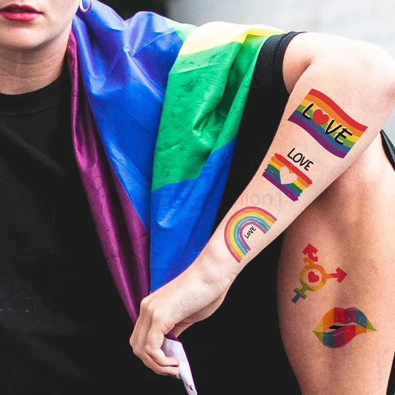 LGBT Rainbow Temporary Tattoo Colorful Stickers Waterproof Art Disposable Face Body Arm Tattoos for Women PartyB240713