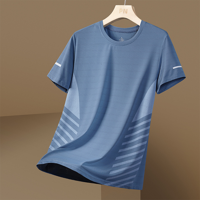 Self operated warehouse 2024 new feeling cooling elastic men's ice silk short sleeved T-shirt casual versatile sports