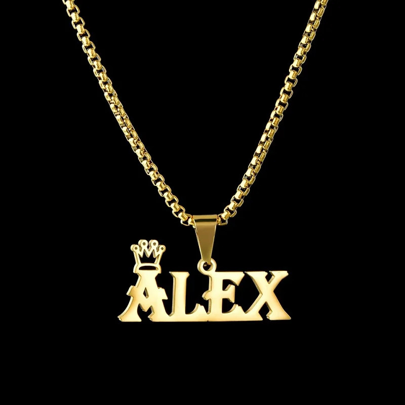 Custom Name Necklace Custom Jewelry Stainless Steel Personalized Crown Pendant For Women Men Collars Thick Chain Gifts 250409