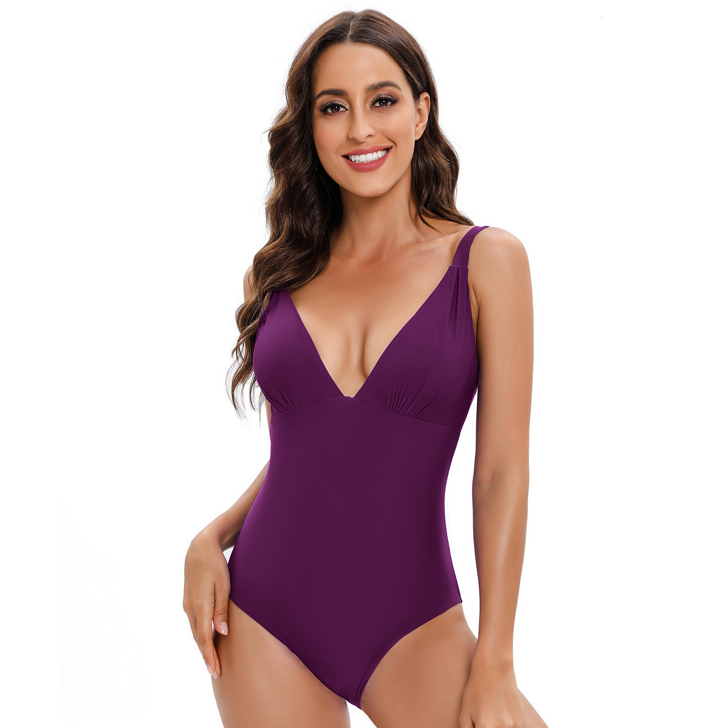 Temperament 2023 Fashion Deep V Sling Covering Belly Conservative Triangle Women's Solid Color Swimwear One Piece Bifurcated Self-cultivation Sex