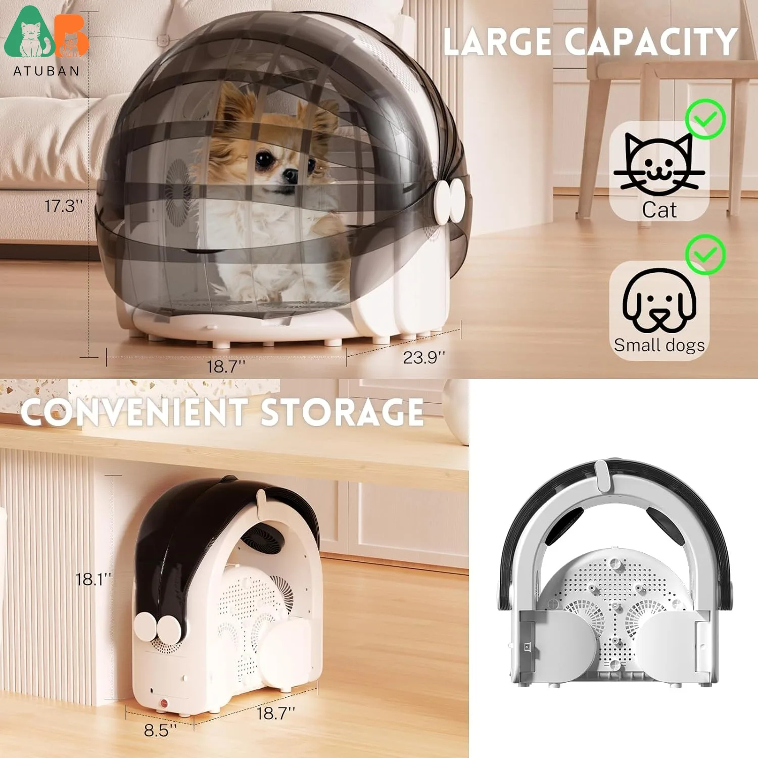 Foldable Automatic Pet Dryer Box for Cats and Small Dogs,Ultra Quiet Cat Hair Dryer 360 Temperature Control Smart Pet Drying Box