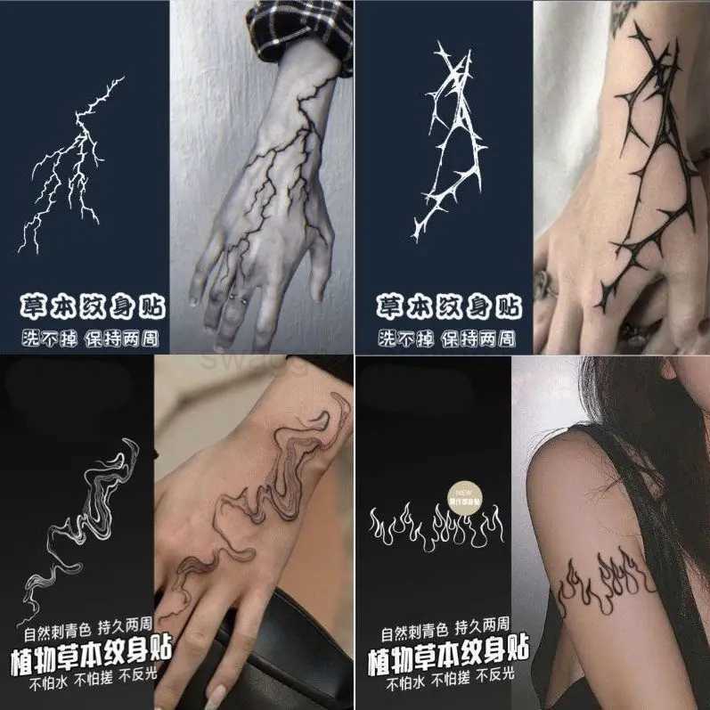 Lightning Crack Tattoo Lasting Fake Tattoos for Woman Men Goth Arm Wrist Herbal Temporary Tattoos Waterproof Tattoo StickersB240713
