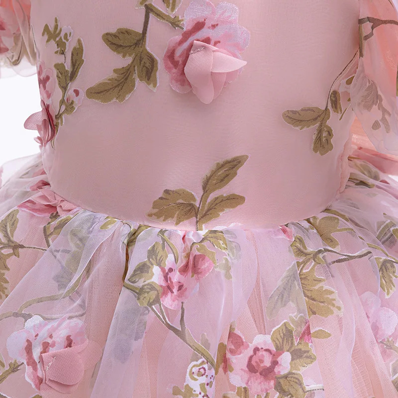 Rose Girls Dress Summer Mesh Fashion Bow Little Princess Baby Dress Christmas Birthday Gifts 1 2 3 4 5 6 Years Kids Clothes 240704