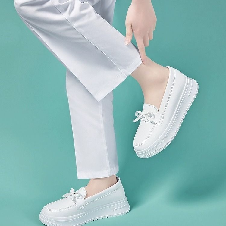 Ddmysports New Bow Nurse With Soft Breathable Thick Bottom Anti Slip Odor Proof Non Tiring Work White Shoes For Medical Care OUTDOOR