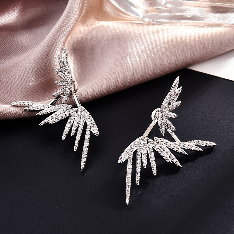 Hip Hop Pave CZ Wings Stud Earrings Sterg Sier Sparkle Jewelry for Women Party Wedding