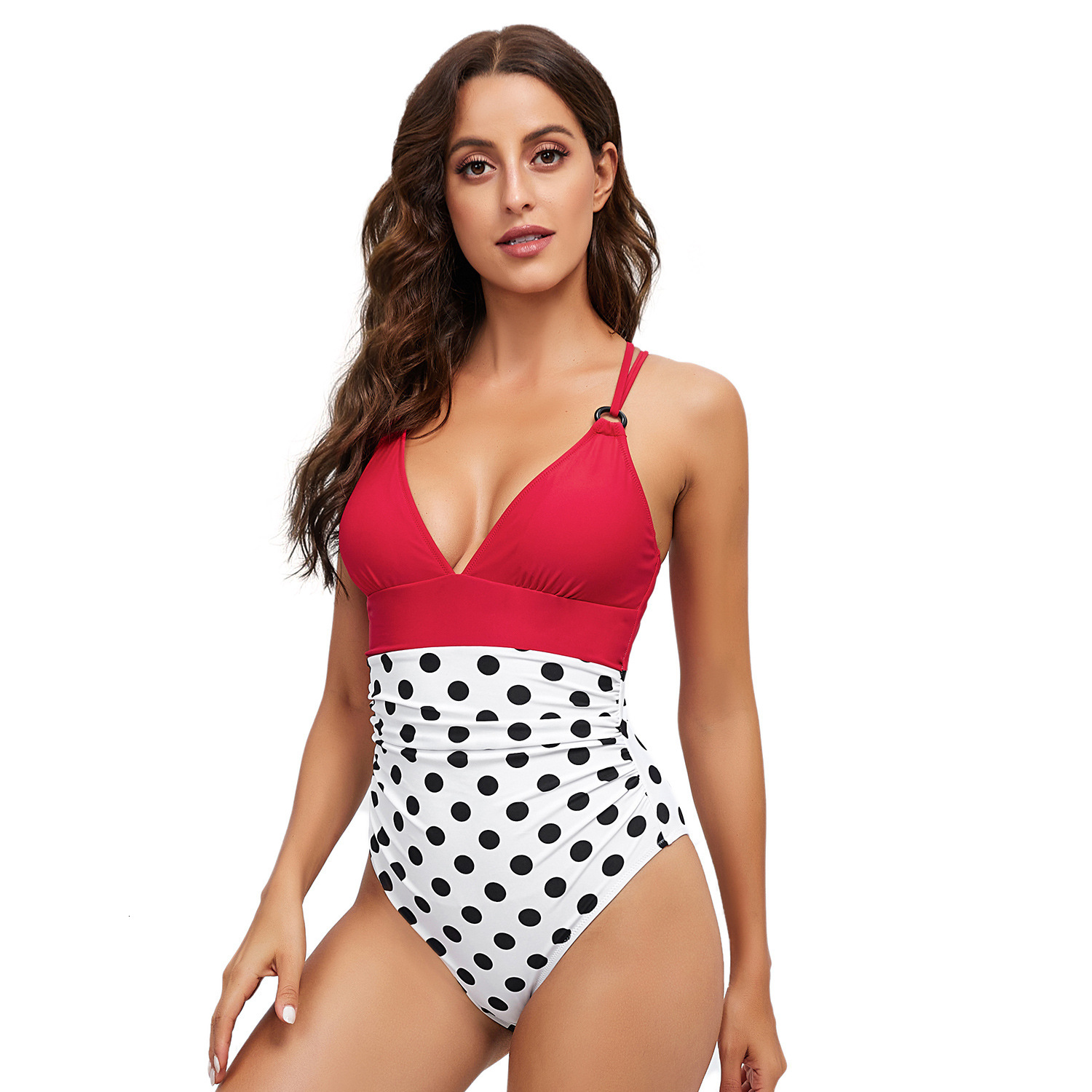 Non-ironing Fashion New Pattern 2023 New Leopard Print Backless Sexy Color Blocked Suspender One-piece Swimsuit for Women Waist Short Novelty Temperam