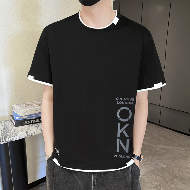 2024 New Summer Men's Loose Clothing Trendy Brand Student Short Top Round Neck 100% Cotton Half Sleeve T-shirt