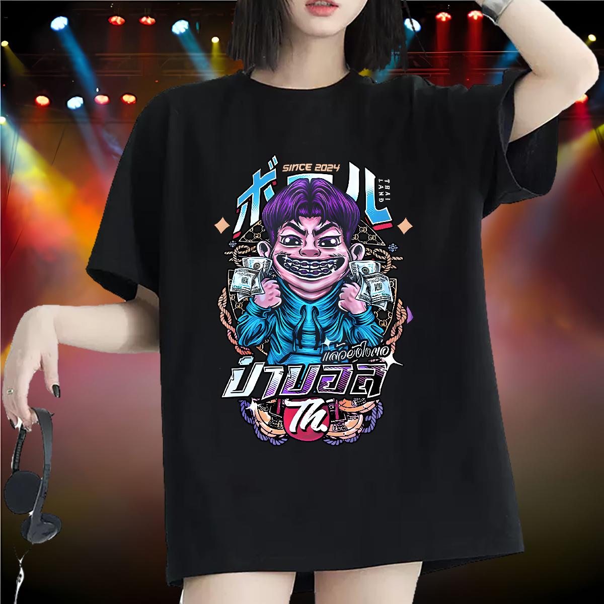 Lady Womens T Shirts O-Neck Short Sleeve Cotton Tees Casual Sport 2024 Casual Women Tees Anime Oversized