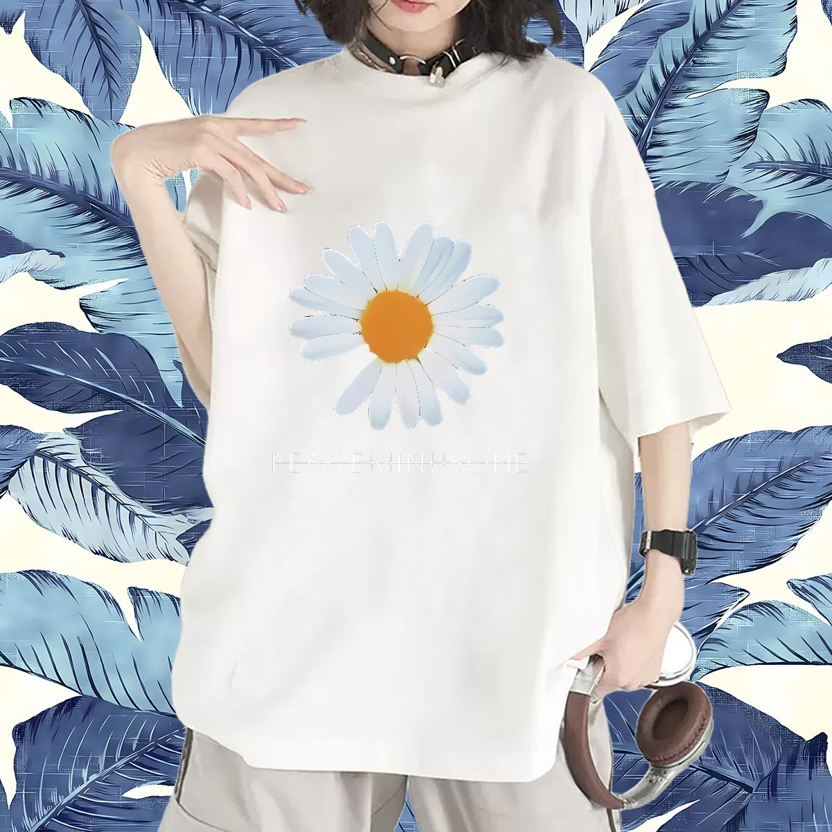 Lady Womens T Shirts Breathable Crew Neck Cotton Tops Shirt Beach 2024 Casual Women Tshirts Floral Print