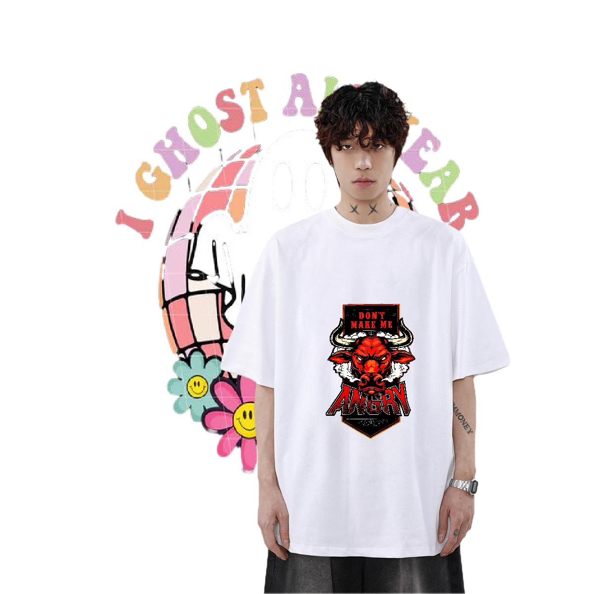 2024 DIY T-Shirts Cartoon Print Men Tees Outdoor Round Neck Short Sleeve Loose Tops