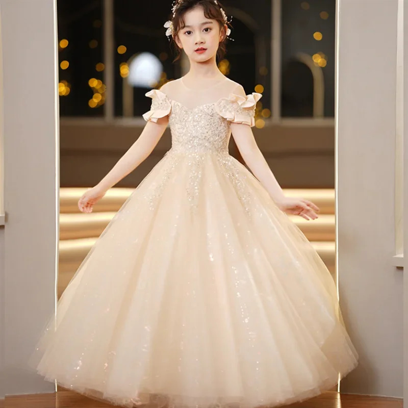 White Wedding Long Dresses for Girls Baby Lace Princess Dress Birthday Dress Baby Girls Christmas Clothes 3-12yrs 240704